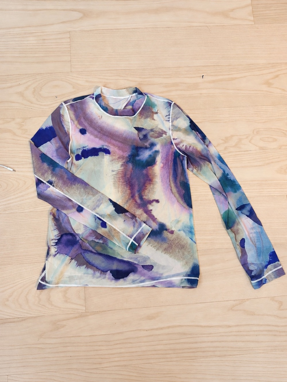 Lululemon Watercolor Print Long-Sleeve Mesh Top - Blue/Purple, Small